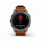 Умные часы Garmin Fenix 7 Pro Sapphire Solar, титановый серый, кожаный ремешок - коричневый