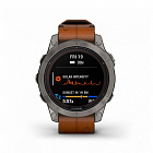 Умные часы Garmin Fenix 7 Pro Sapphire Solar, титановый серый, кожаный ремешок - коричневый