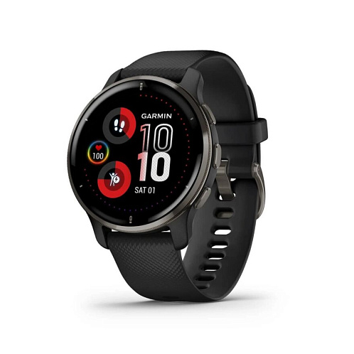 Умные часы Garmin Venu 2 Plus, черные/серый безель, ремешок - силикон, черный