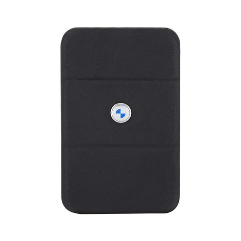 Чехол-бумажник BMW Wallet MagSafe Cardslot Stand Signature Leather with metal logo, черный